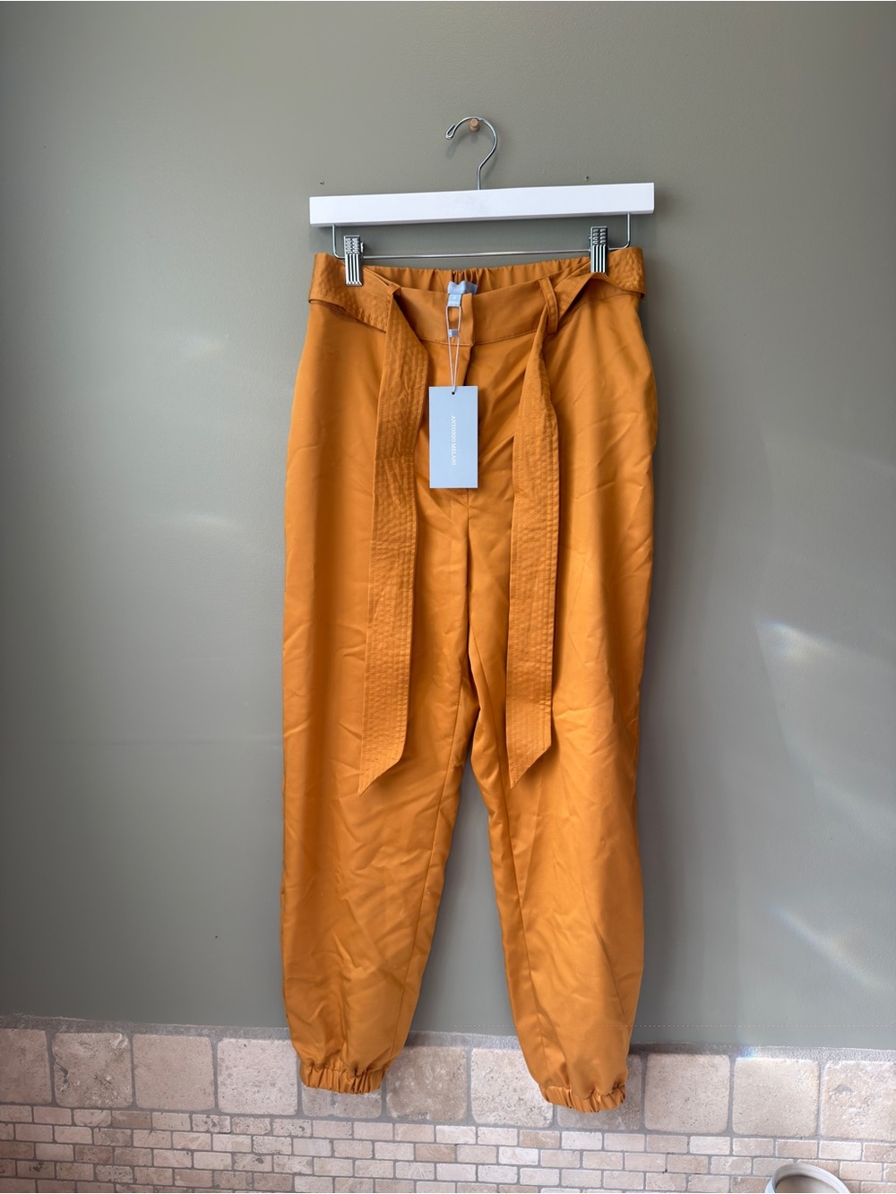 Women's sateen Jogger Pants with Tie Belt size 4